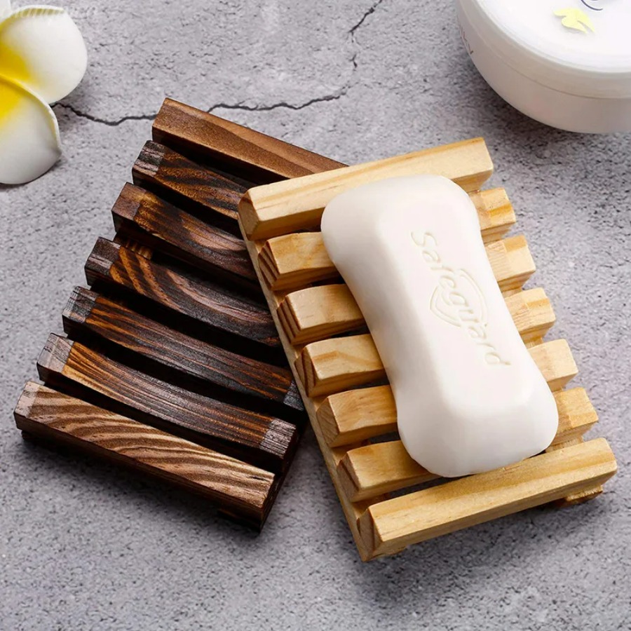Home Essentials Bathroom Storage - Portasapone in bambù naturale, supporto in